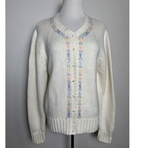 Objectives VTG 90s Coquette Cottage Cardigan Sweater M Ivory Pastel Floral